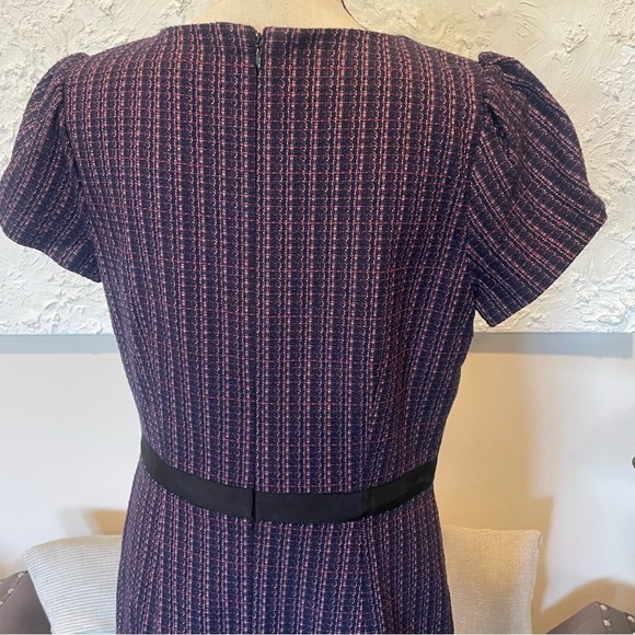 Loft V Neck Short Puffed Sleeve Tweed Career Dress Pink Purple Blue Sz 10 NWT - Picture 5 of 9